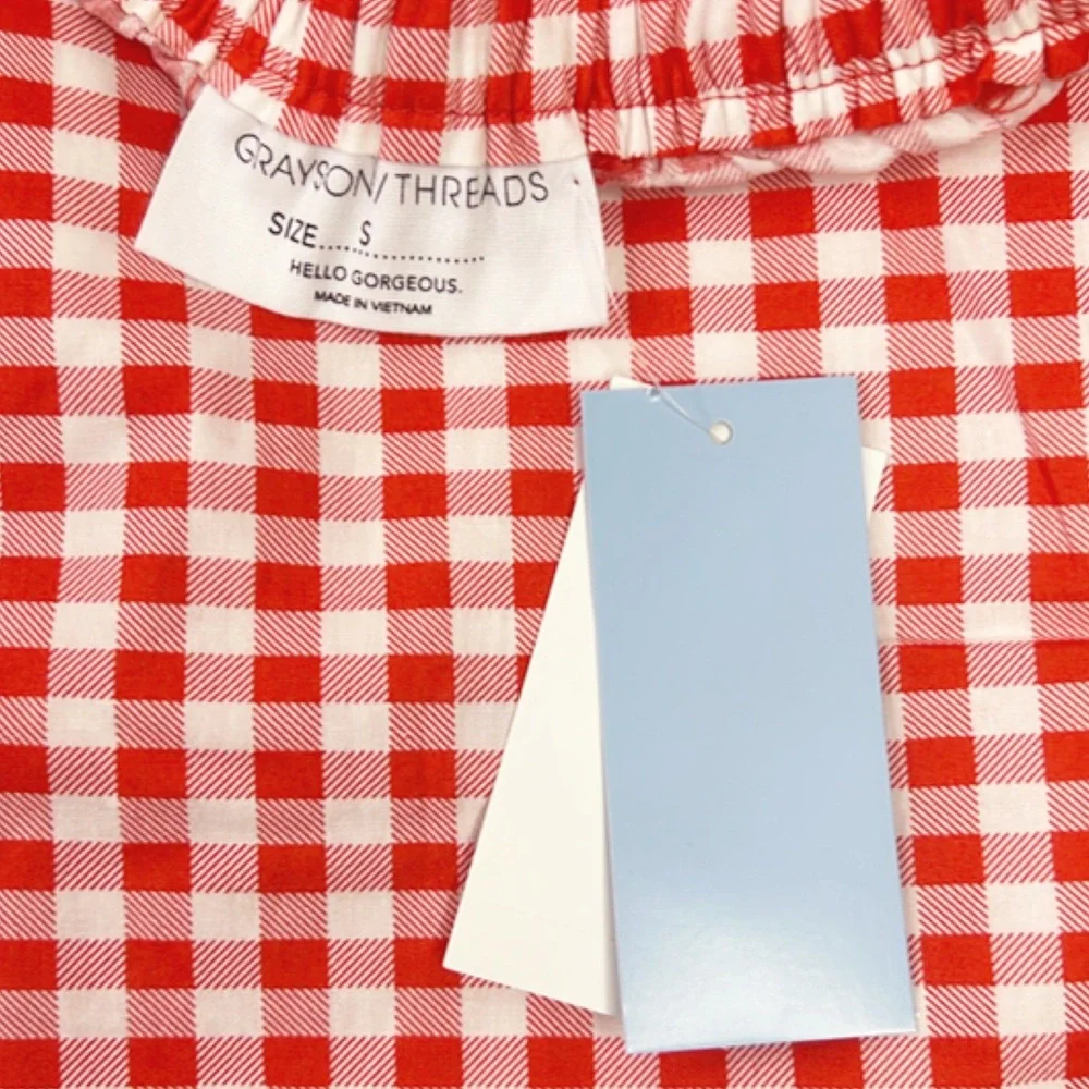 Gingham Heart Graphic Sweatshirt Top & Red Gingham Pants Bottom Pajama Set‎